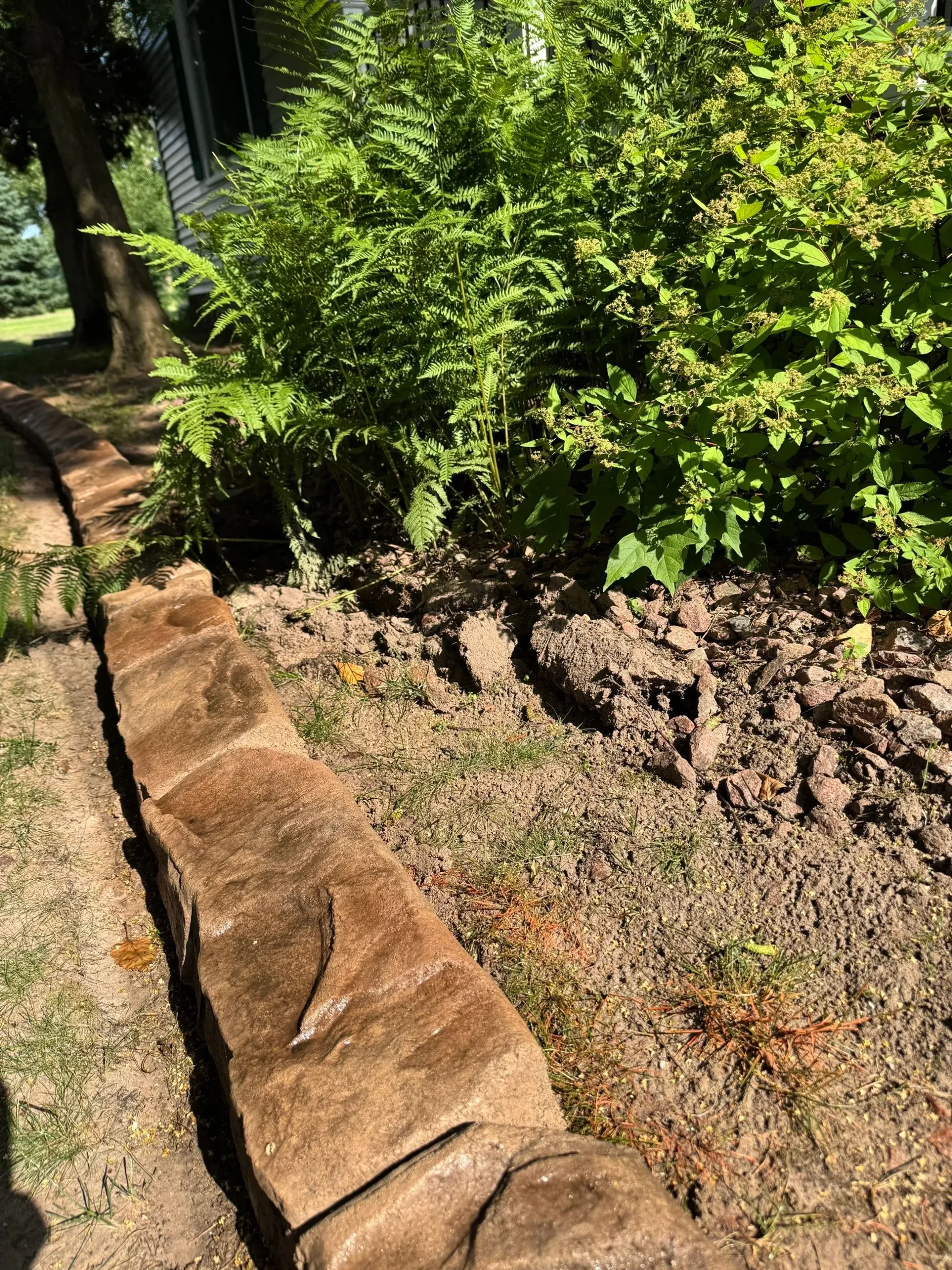 Landscape curbing defining walkway borders